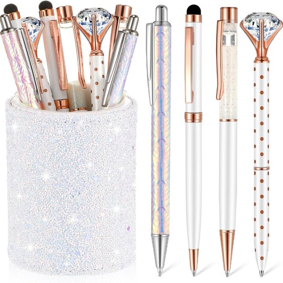 NWT Sparkling Bling Glitter Cup With 8 Ballpoint Pen Set Desk Set + FREE Gift - Picture 9 of 9
